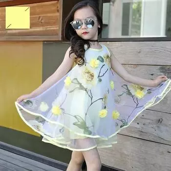 Летнее модное кружевное платье принцессы с принтом, свадебная вечеринка 160cm жёлтый