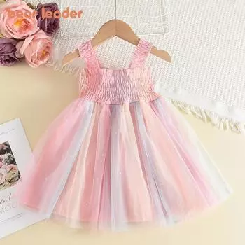 Летнее модное новое платье принцессы без рукавов Bear Leader для детей 3-7 лет, разноцветное сетчатое платье принцессы, детская одежда 3T