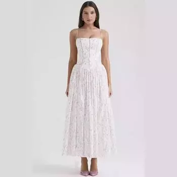 Летнее модное платье на бретельках Элегантное длинное платье на молнии с принтом L