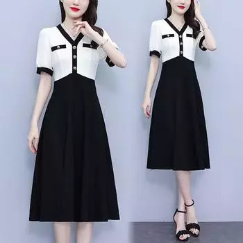 Летнее модное платье с коротким рукавом, элегантное платье миди А-силуэта с поясом на талии, имитация двухкомпонентного наряда M белый