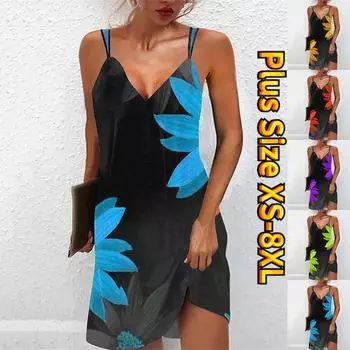 Летнее модное платье с v-образным вырезом, женское платье с коротким рукавом, синее платье с лепестками, свободное повседневное платье для женщин XS синий