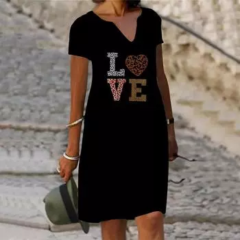 Летнее модное платье с v-образным вырезом, женское платье с коротким рукавом и леопардовым принтом, платье с английским принтом, свободное повседневное платье для женщин XS красный