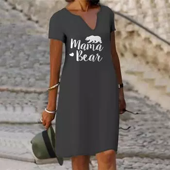 Летнее модное платье с v-образным вырезом, женское платье с коротким рукавом, белое платье с принтом свирепого медведя, свободное повседневное платье для женщин XS синий