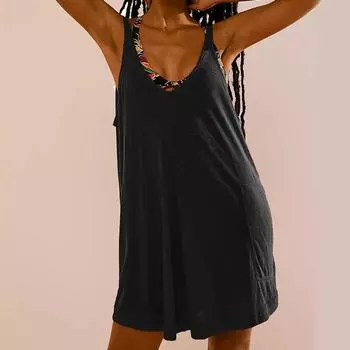 Летнее модное плиссированное платье без рукавов с круглым вырезом для женщин L чёрный