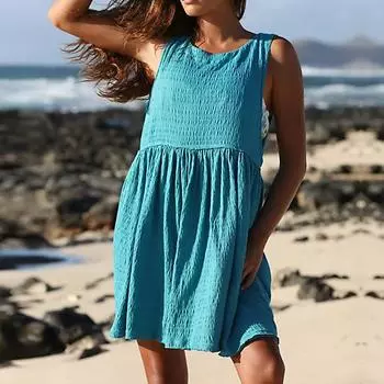 Летнее модное плиссированное платье без рукавов с круглым вырезом для женщин M синий
