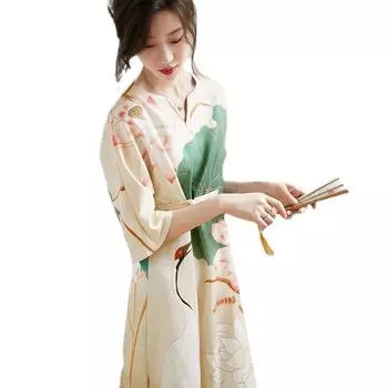 Летнее модное повседневное платье с v-образным вырезом и принтом в стиле пэчворк для женщин M