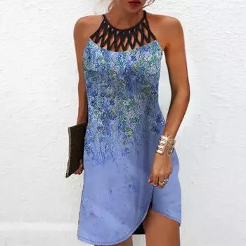 Летнее модное сексуальное платье без рукавов, мягкое повседневное платье с 3D дрожащим принтом, платье на бретельках без рукавов, летнее платье на подтяжках XS чёрный