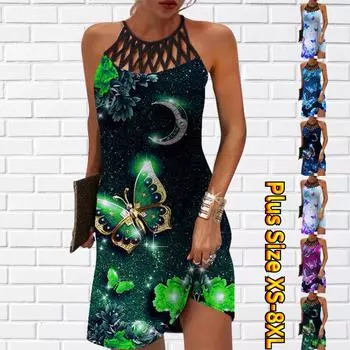 Летнее модное сексуальное платье без рукавов, мягкое повседневное платье с 3D принтом летающей бабочки, платье на бретельках без рукавов, летнее платье на подтяжках XS светло-синий