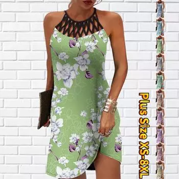 Летнее модное сексуальное платье без рукавов, мягкое повседневное платье с 3D белыми цветами и принтом, платье на бретельках без рукавов, летнее платье на подтяжках 7XL синий