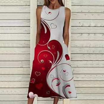 Летнее модное сексуальное платье без рукавов, мягкое повседневное платье с 3D рисунком любви, платье на бретельках без рукавов, летнее платье на подтяжках XS синий
