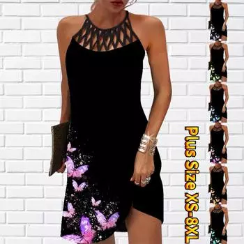Летнее модное сексуальное платье без рукавов, мягкое повседневное 3D красивое платье с принтом бабочки, платье на бретельках без рукавов, летнее платье на подтяжках XS фиолетовый