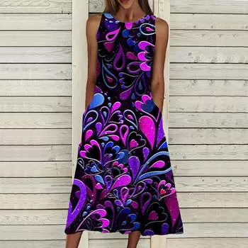 Летнее модное сексуальное платье без рукавов, мягкое повседневное платье с 3D принтом листьев, платье на бретельках без рукавов, летнее платье на подтяжках XS синий
