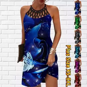 Летнее модное сексуальное платье без рукавов, мягкое повседневное платье с 3D принтом синей розы, платье на бретельках без рукавов, летнее платье на подтяжках XS синий