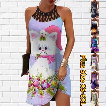 Летнее модное сексуальное платье без рукавов, мягкое повседневное платье с 3D принтом различных кошек, платье на бретельках без рукавов, летнее платье на подтяжках XS серебряный