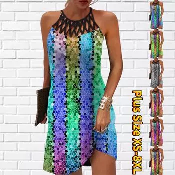 Летнее модное сексуальное платье без рукавов, мягкое повседневное платье с 3D разноцветной текстурой и принтом, платье на бретельках без рукавов, летнее платье на подтяжках XS синий