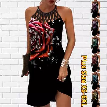 Летнее модное сексуальное платье без рукавов, мягкое повседневное платье с 3D ромбовидным принтом розы, платье на бретельках без рукавов, летнее платье на подтяжках XS ярко-розовый