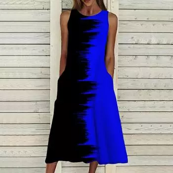 Летнее модное сексуальное платье без рукавов, мягкое повседневное 3D синее платье с принтом, платье без рукавов, летнее платье на подтяжках 7XL синий