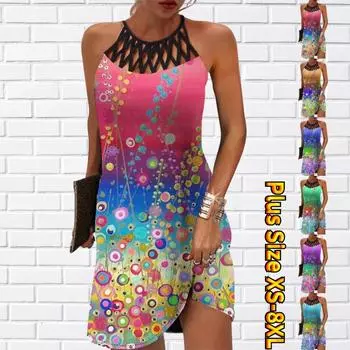 Летнее модное сексуальное платье без рукавов, мягкое повседневное платье с 3D цветным круглым принтом, платье на бретельках без рукавов, летнее платье на подтяжках XS розовый