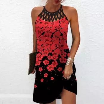 Летнее модное сексуальное платье без рукавов, мягкое повседневное платье с 3D принтом падающих цветов, платье на бретельках без рукавов, летнее платье на подтяжках 7XL синий