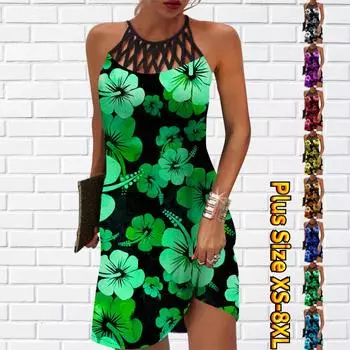 Летнее модное сексуальное платье без рукавов, мягкое повседневное платье с 3D зелеными цветами и принтом, платье на бретельках без рукавов, летнее платье на подтяжках XS белый