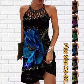 Летнее модное сексуальное платье без рукавов, мягкое повседневное платье с 3D позолоченным цветочным принтом, платье на бретельках без рукавов, летнее платье на подтяжках XS красный