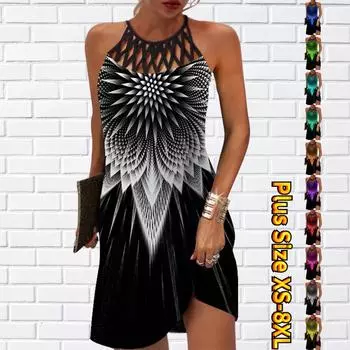 Летнее модное сексуальное платье без рукавов, мягкое повседневное 3D светящееся платье с принтом перьев, платье на бретельках без рукавов, летнее платье на подтяжках 7XL синий