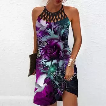 Летнее модное сексуальное платье без рукавов, мягкое повседневное 3D платье с шипами и принтом, платье на бретельках без рукавов, летнее платье на подтяжках XS фиолетовый