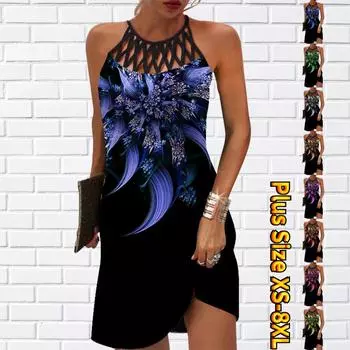Летнее модное сексуальное платье без рукавов, мягкое повседневное платье с 3D принтом Flash Drill, платье на бретельках без рукавов, летнее платье на подтяжках XS синий