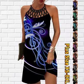 Летнее модное сексуальное платье без рукавов, мягкое повседневное платье с 3D синим светлым принтом, платье на бретельках без рукавов, летнее платье на подтяжках XS синий