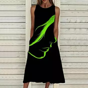 Летнее модное сексуальное платье без рукавов, мягкое повседневное женское платье с 3D принтом сбоку, платье на бретельках без рукавов, летнее платье на подтяжках XS зелёный