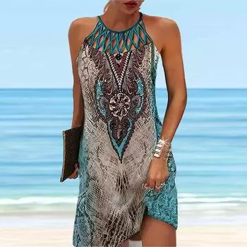 Летнее модное сексуальное платье без рукавов, мягкое повседневное платье с 3D синим ретро-принтом, платье без рукавов, платье на бретельках, летнее платье на подтяжках XS синий