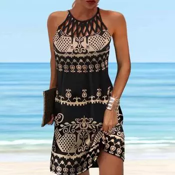 Летнее модное сексуальное платье без рукавов. Мягкое повседневное платье с 3D загадочными и волшебными узорами. Платье с принтом без рукавов. Летнее платье на подтяжках. XS зелёный