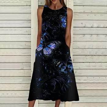 Летнее модное сексуальное платье без рукавов, мягкое повседневное платье с 3D принтом летающей бабочки, платье на бретельках без рукавов, летнее платье на подтяжках XS жёлтый