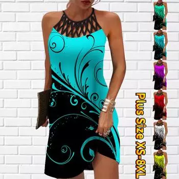 Летнее модное сексуальное платье без рукавов, мягкое повседневное платье с 3D принтом листьев, платье на бретельках без рукавов, летнее платье на подтяжках XS зелёный