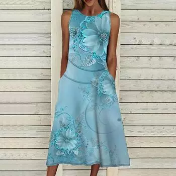 Летнее модное сексуальное платье без рукавов, мягкое повседневное красивое платье с 3D цветочным принтом, платье на бретельках без рукавов, летнее платье на подтяжках XS синий