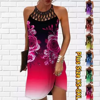 Летнее модное сексуальное платье без рукавов, мягкое повседневное платье с 3D симметричным цветочным принтом, платье на бретельках без рукавов, летнее платье на подтяжках XS фиолетовый