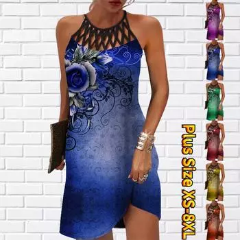 Летнее модное сексуальное платье без рукавов, мягкое повседневное платье с 3D принтом синей розы, платье на бретельках без рукавов, летнее платье на подтяжках XS фиолетовый