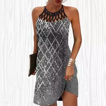 Летнее модное сексуальное платье без рукавов, мягкое повседневное платье с 3D ромбическим узором и принтом, платье на бретельках без рукавов, летнее платье на подтяжках 7XL чёрный