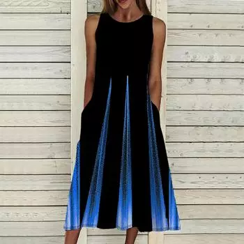 Летнее модное сексуальное платье без рукавов, мягкое повседневное платье с 3D синим лучом света и принтом, платье на бретельках без рукавов, летнее платье на подтяжках XS синий