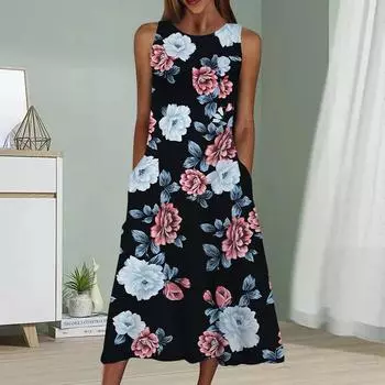 Летнее модное сексуальное платье без рукавов, мягкое повседневное платье с 3D-цветочным принтом, платье без рукавов на бретельках XS зелёный