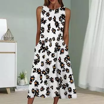 Летнее модное сексуальное платье без рукавов Мягкое повседневное платье с принтом 3D Plumeria Rubra Платье без рукавов на бретельках XS белый