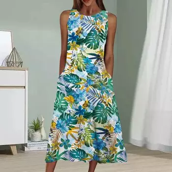 Летнее модное сексуальное платье без рукавов, мягкое повседневное платье с принтом в виде 3D банановых листьев, платье без рукавов на бретельках XS зелёный