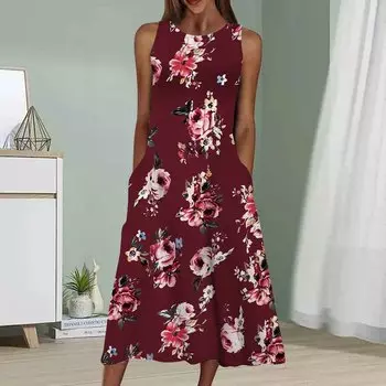 Летнее модное сексуальное платье без рукавов, мягкое повседневное платье с 3D-градиентным принтом роз, платье без рукавов на бретельках XS красный