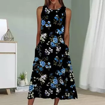 Летнее модное сексуальное платье без рукавов, мягкое повседневное платье с принтом 3D Blue Fairy, платье без рукавов на бретельках XS синий