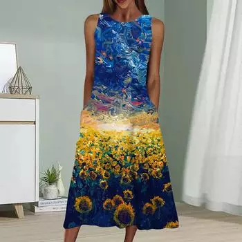 Летнее модное сексуальное платье без рукавов Мягкое повседневное платье с принтом 3D Garden Платье без рукавов на бретельках XS белый