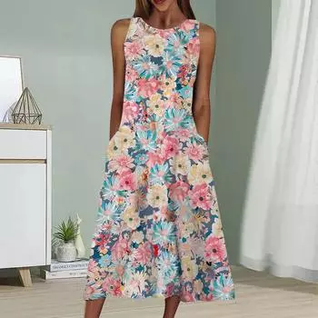 Летнее модное сексуальное платье без рукавов Мягкое повседневное платье с принтом 3D-цветов и цветущим цветком Безрукавное платье на бретельках XS фиолетовый