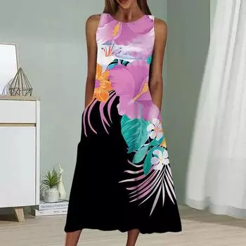 Летнее модное сексуальное платье без рукавов, мягкое повседневное платье с принтом розовых цветов 3D, платье без рукавов на бретельках XS синий