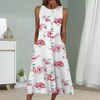 Летнее модное сексуальное платье без рукавов Мягкое повседневное платье с принтом в виде полевых цветов 3D Платье без рукавов на бретельках XS зелёный