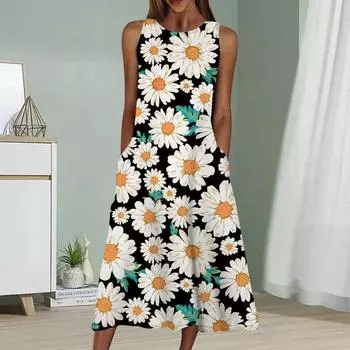 Летнее модное сексуальное платье без рукавов Мягкое повседневное платье с принтом 3D Little Daisy Платье без рукавов на бретельках XS белый
