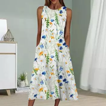 Летнее модное сексуальное платье без рукавов, мягкое повседневное платье с принтом 3D Blue Chrysanthemum, платье без рукавов на бретельках XS синий